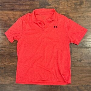 Under Armour Men’s Coral Red Polo with Navy Logo